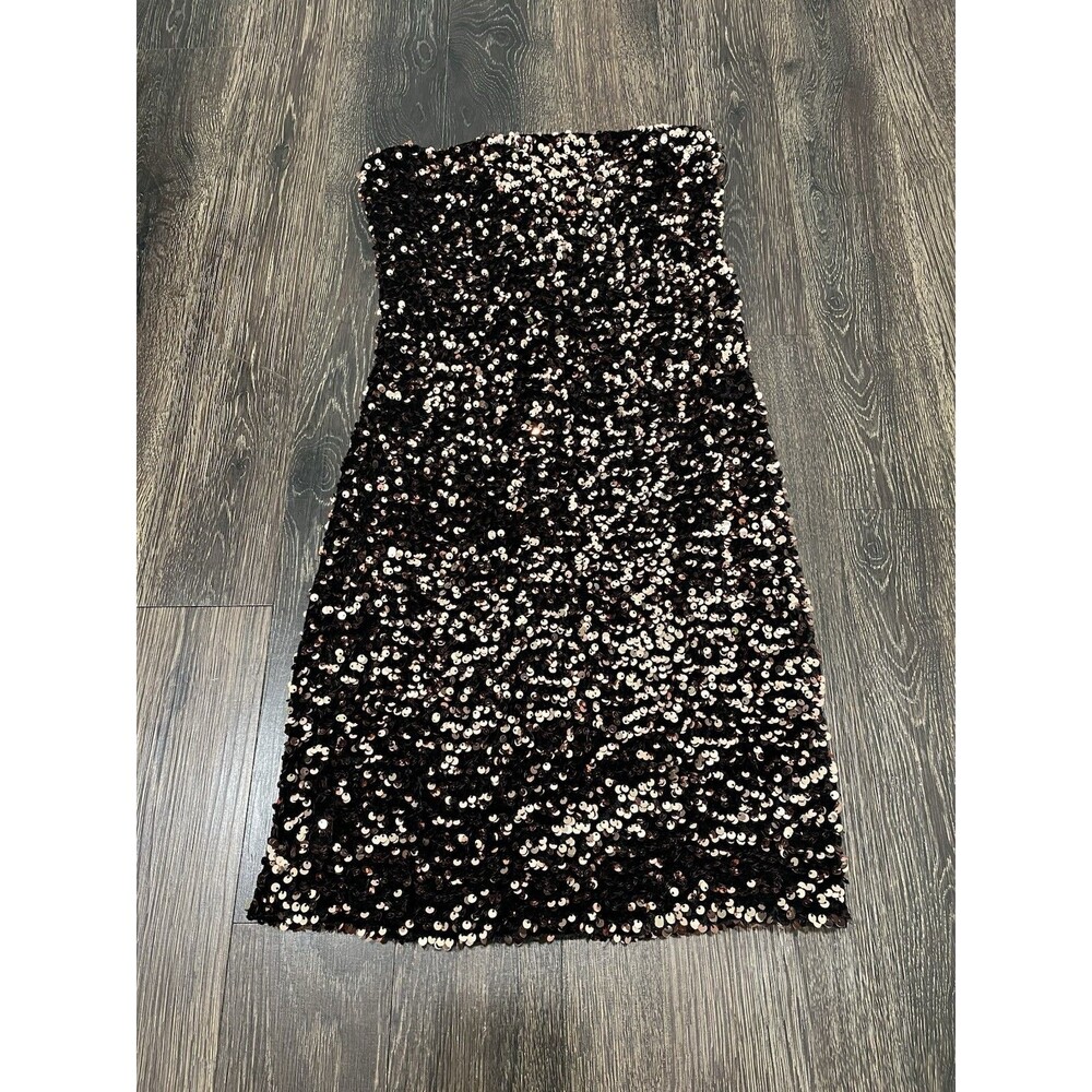 Brown Sequin Strapless Tube Mini Party Dress Skirt Sofy Elastic S New w/out Tag